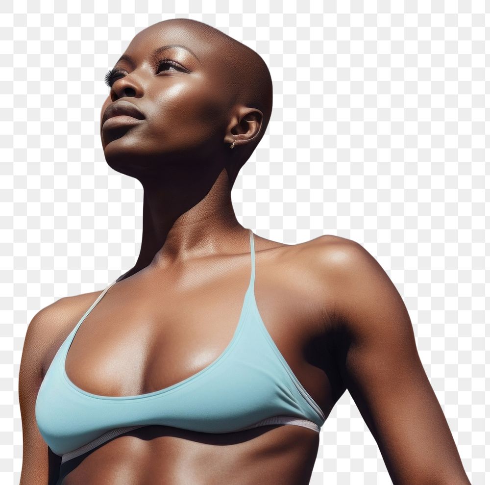 PNG Black bald woman swimwear adult sky. AI generated Image by rawpixel.