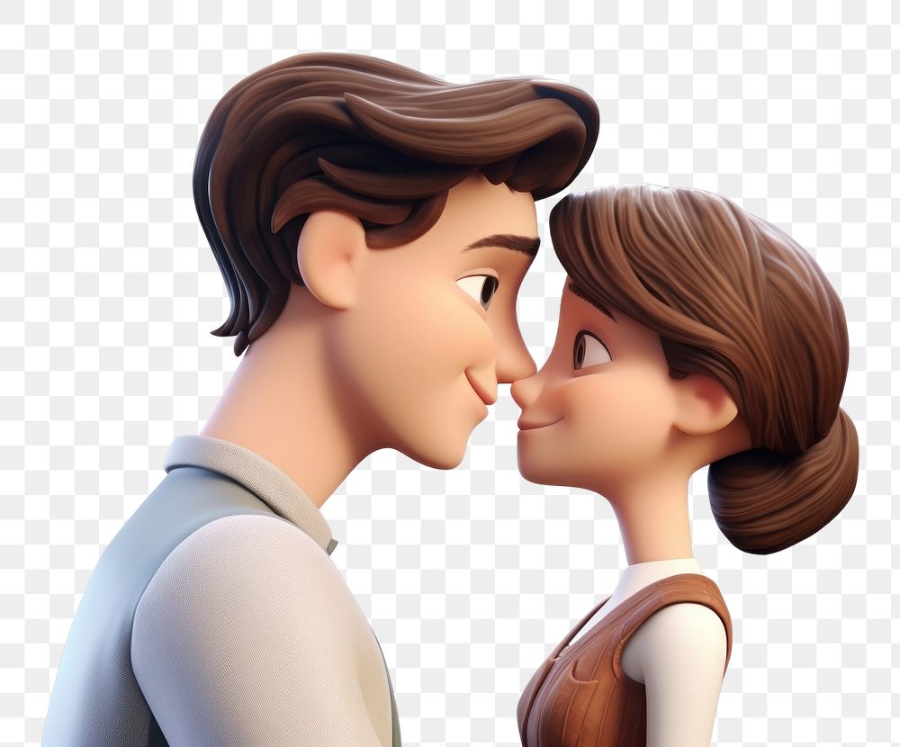 PNG 3d cartoon realistic couple head kiss adult white background togetherness. AI generated Image by rawpixel.