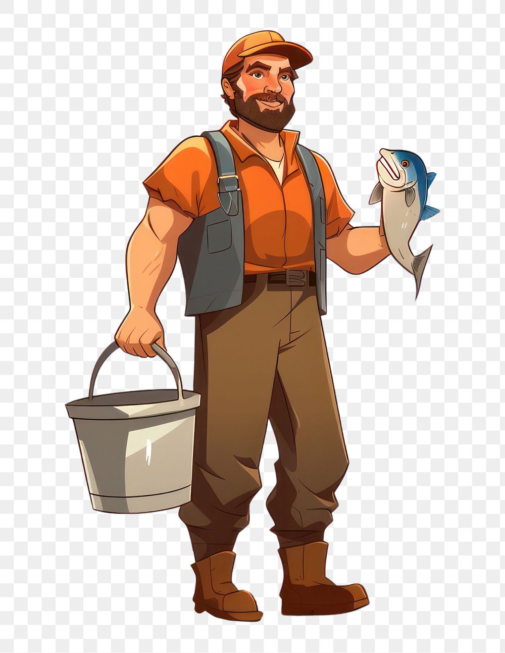 PNG Fisherman holding bucket adult. AI generated Image by rawpixel.