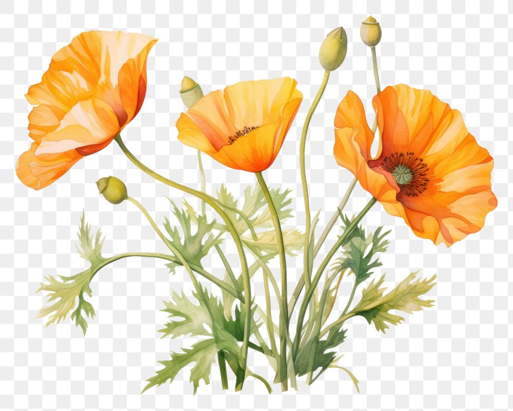 PNG California poppy flower plant white background. AI generated Image by rawpixel.