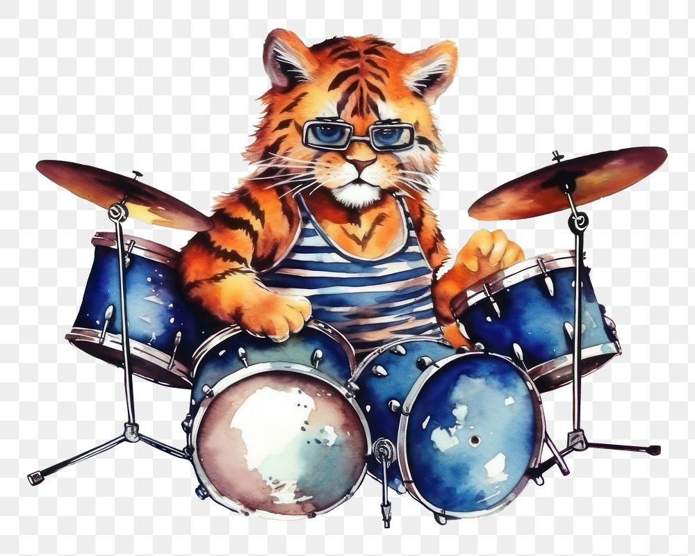 PNG Tiger drums percussion musician. AI generated Image by rawpixel.