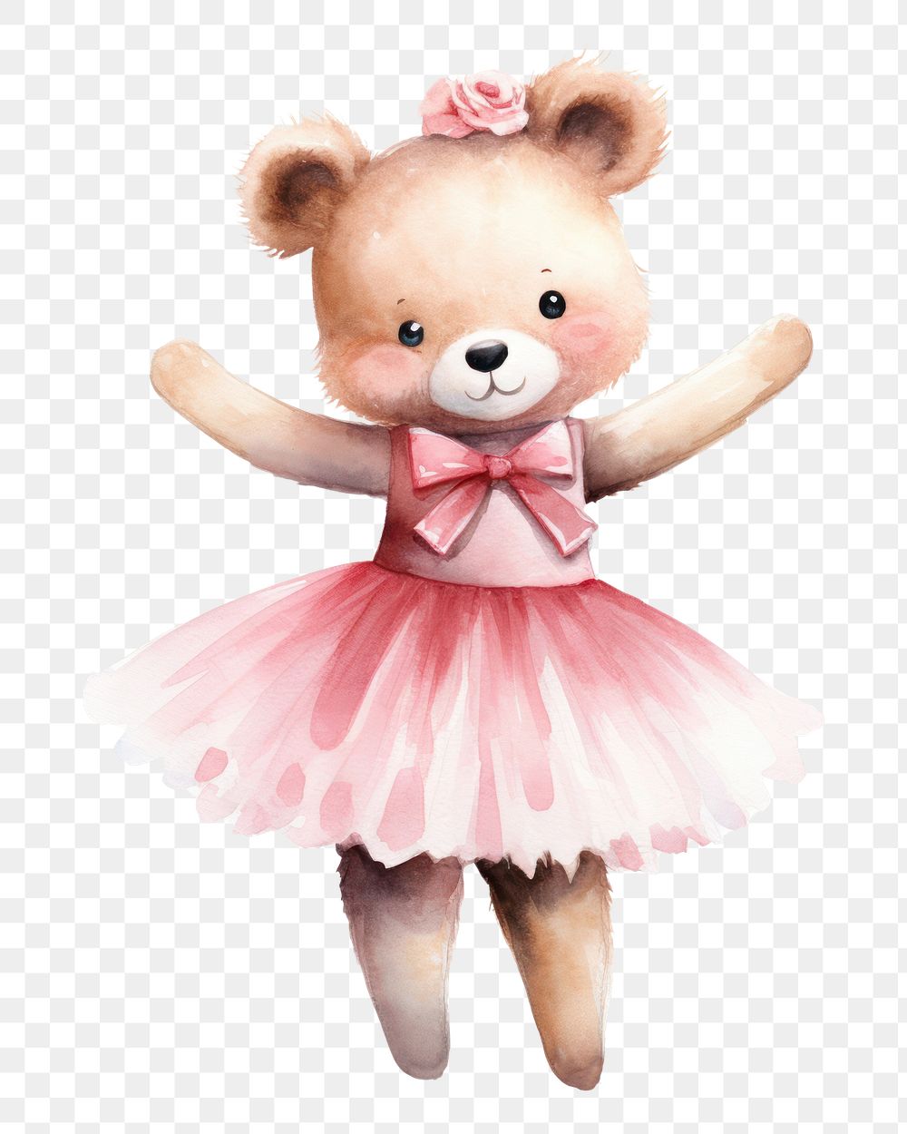 PNG Bear wearing pink ballet tutu dancing doll toy. 