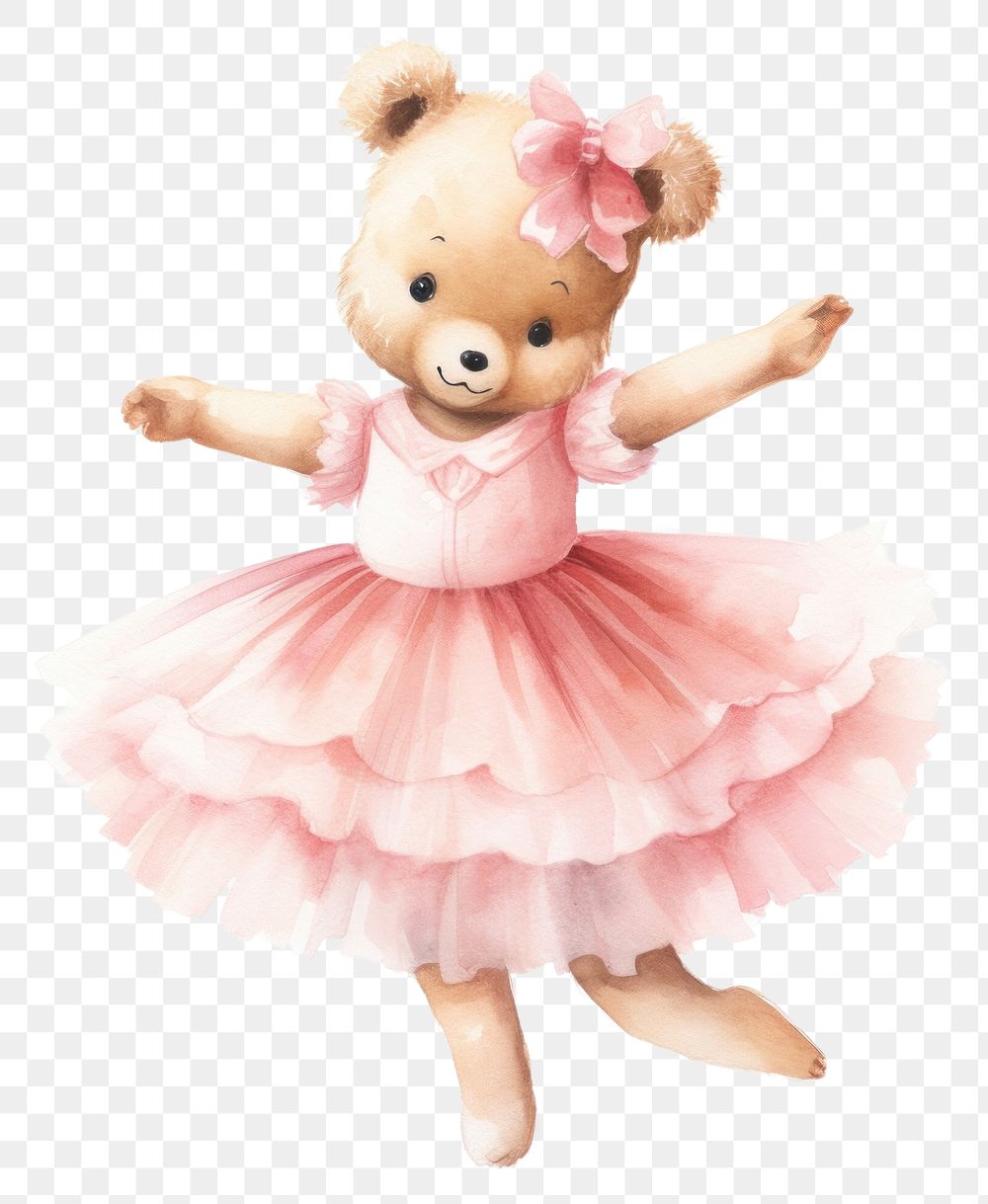 PNG Bear wearing pink ballet tutu dancing doll toy. 