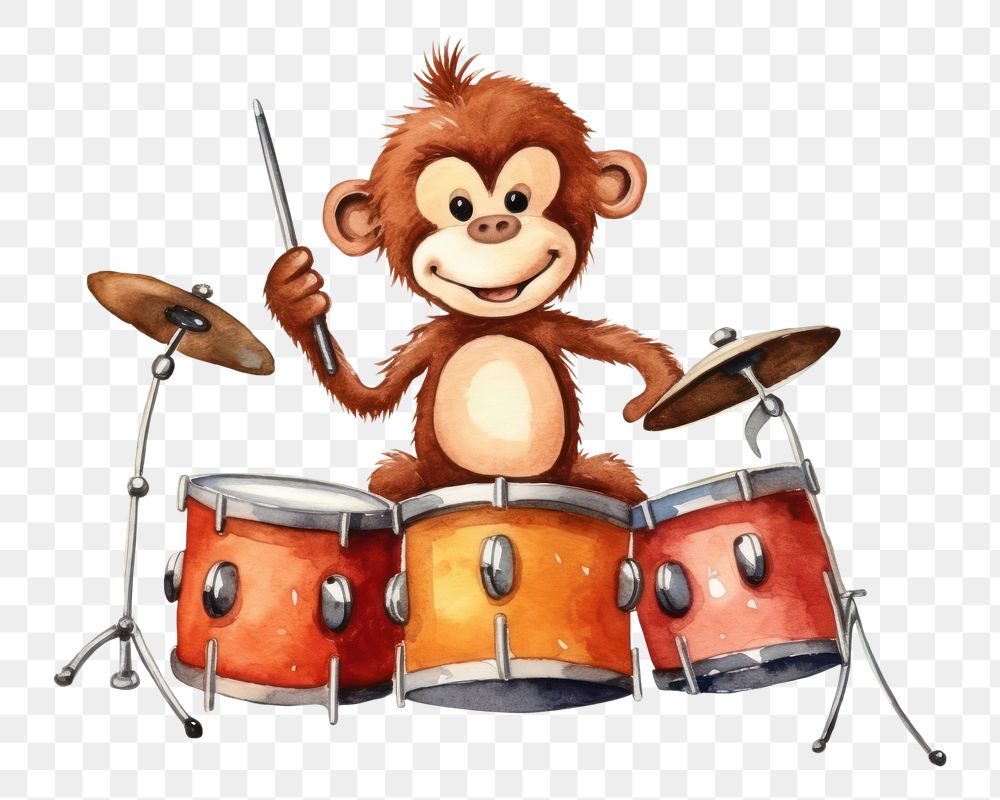 PNG Monkey drums percussion music. AI generated Image by rawpixel.