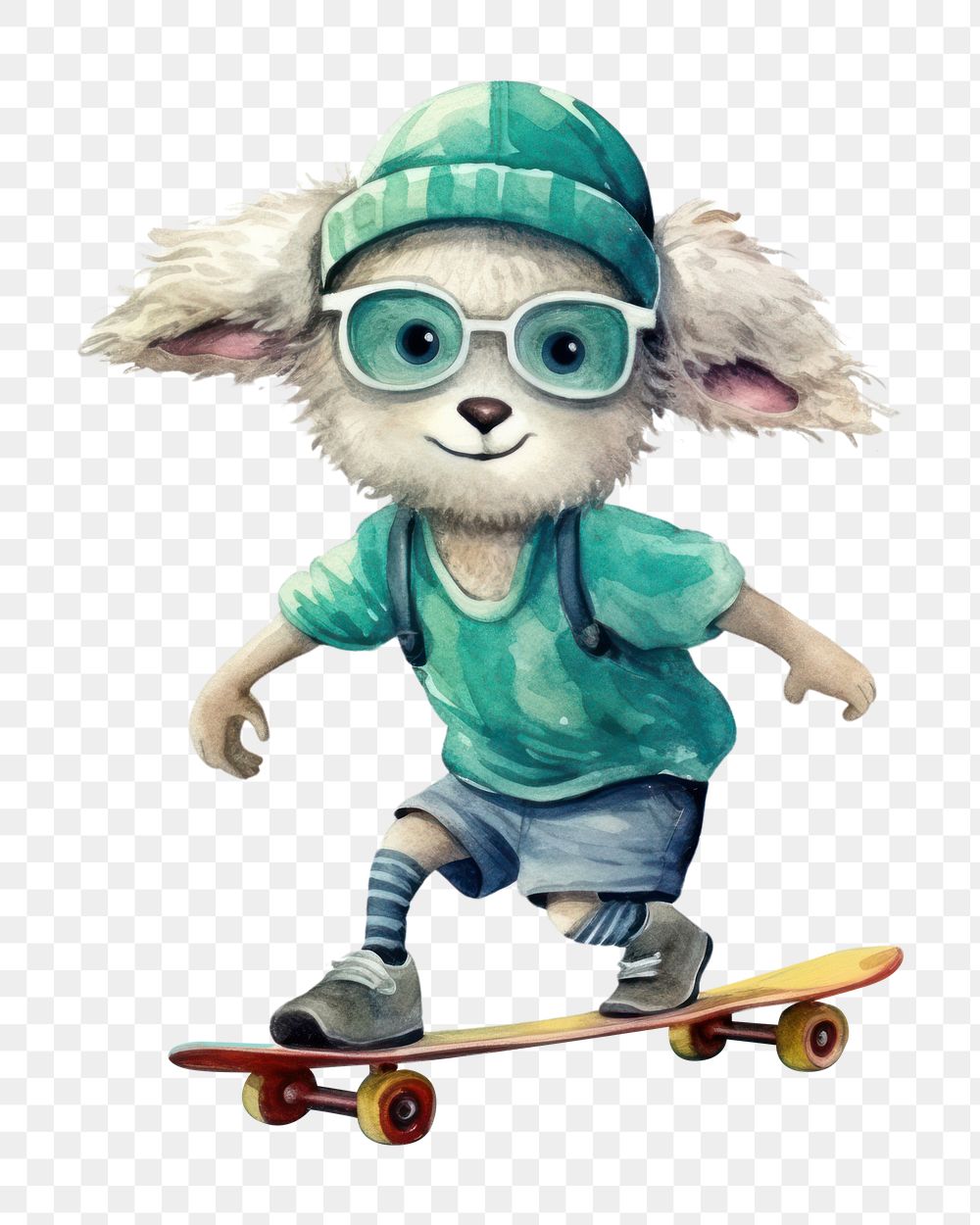 PNG Sheep playing skateboard footwear glasses representation. AI generated Image by rawpixel.