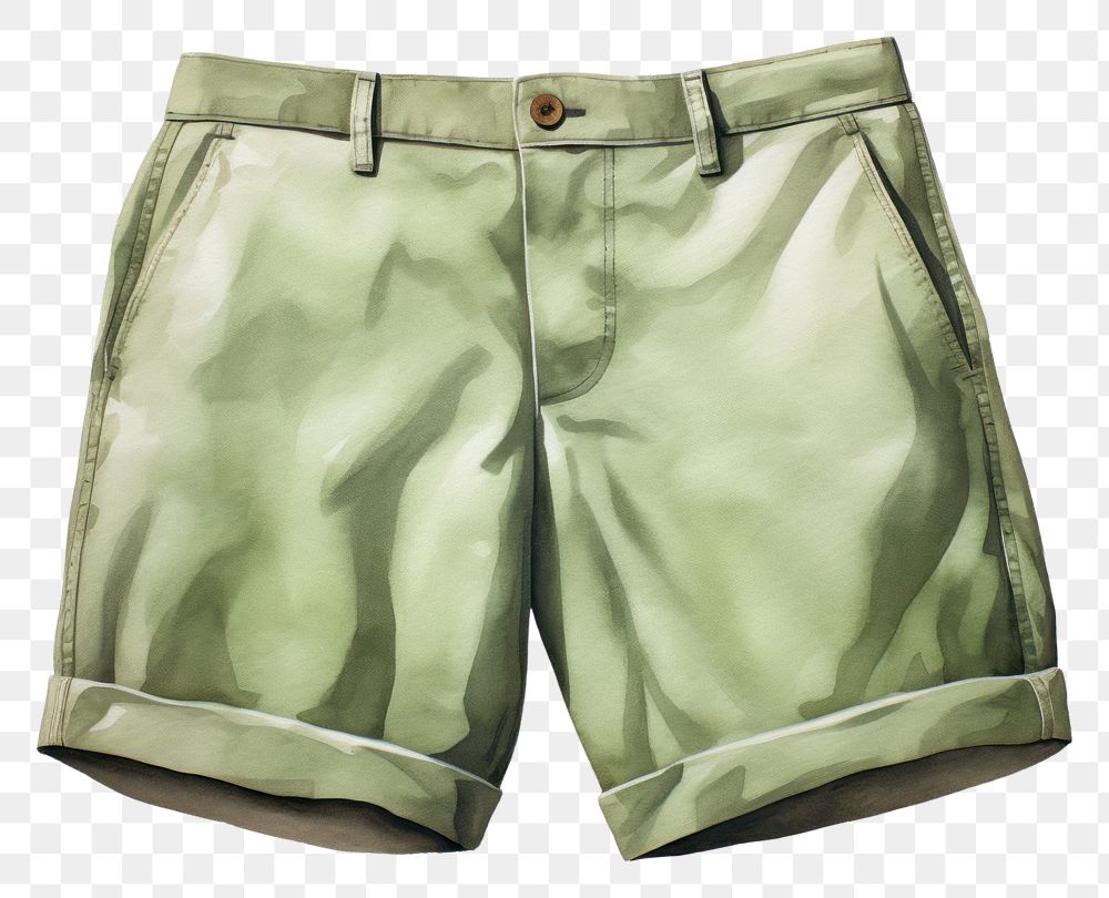 PNG Watercolor khaki shorts white background underpants footwear. AI generated Image by rawpixel.