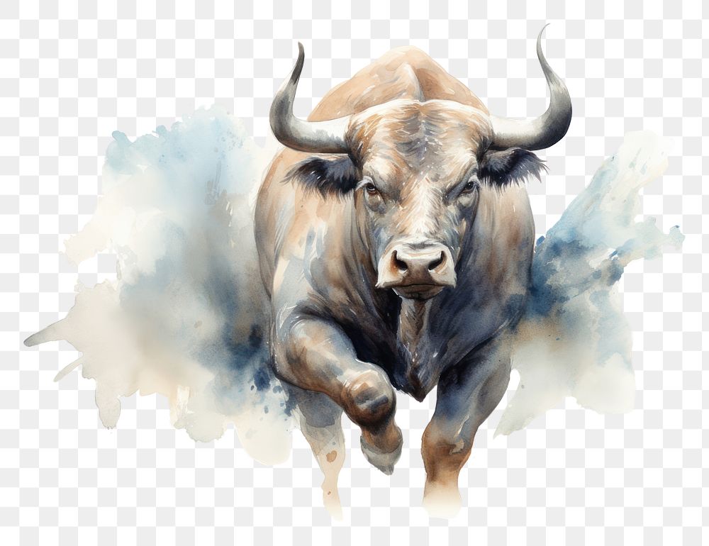 PNG Bull watercolor livestock wildlife buffalo. AI generated Image by rawpixel.