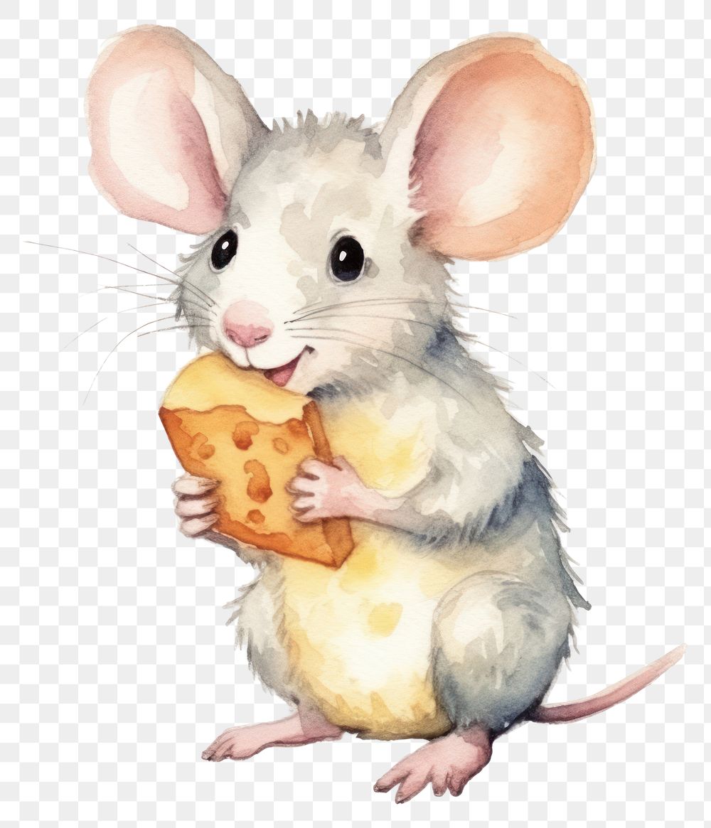 PNG Rat eating cheese cartoon rodent animal. AI generated Image by rawpixel.