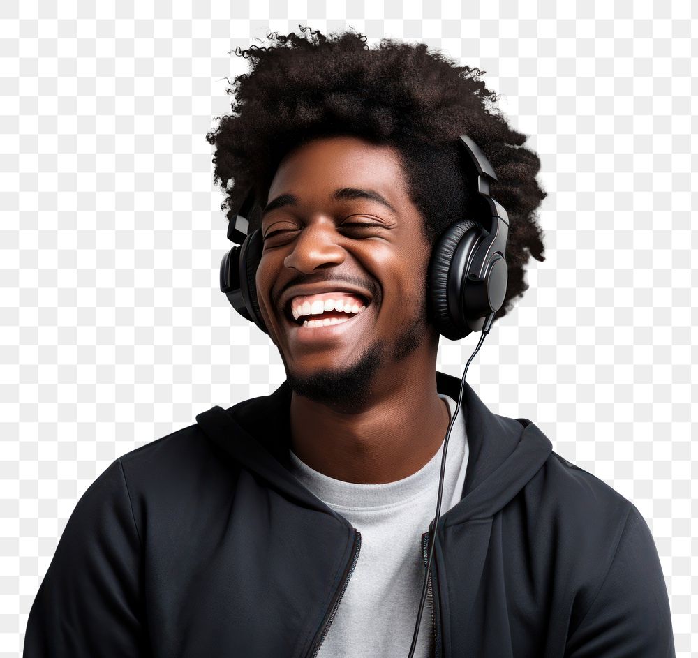 PNG Headphones listening laughing headset. AI generated Image by rawpixel.