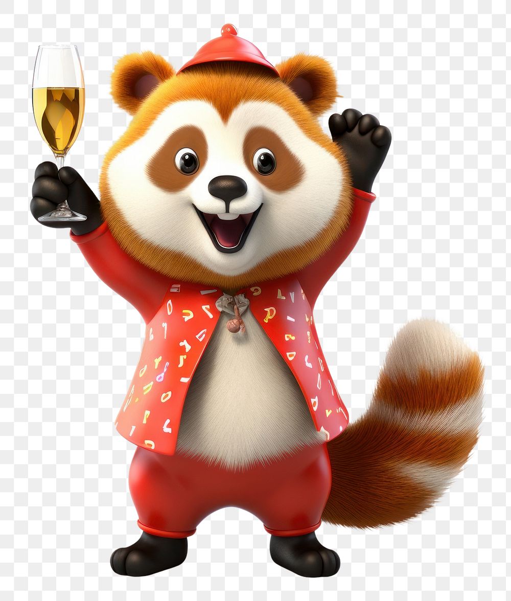 PNG Red panda partying cartoon toy representation. 