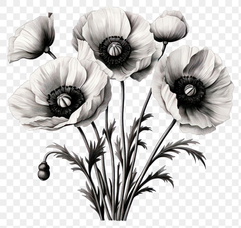PNG Poppy drawing flower sketch. AI generated Image by rawpixel.