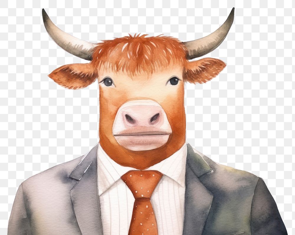 PNG Bull businessperson animal livestock cartoon. AI generated Image by rawpixel.