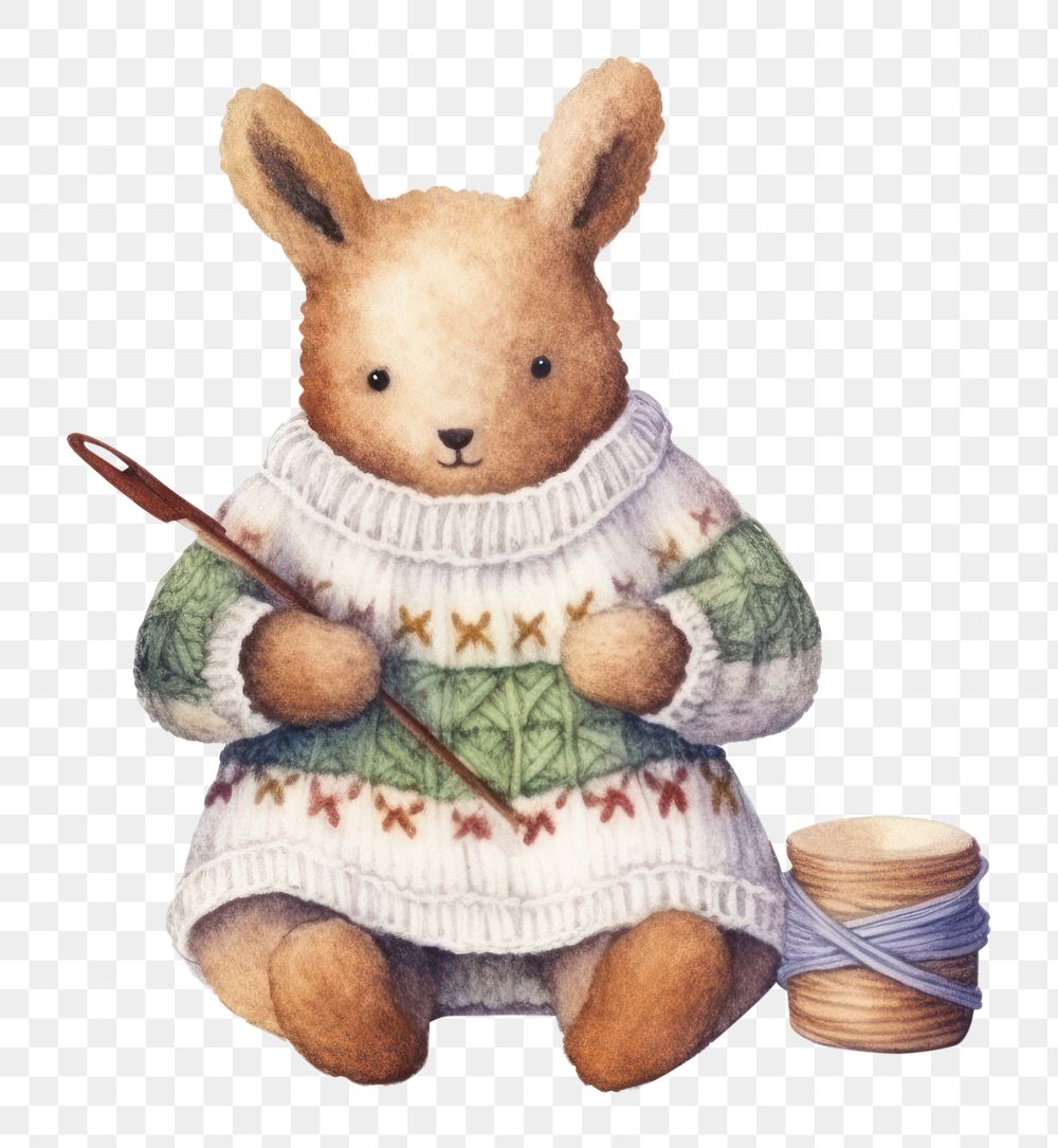 PNG Rabbit knitting art cartoon cute. AI generated Image by rawpixel.