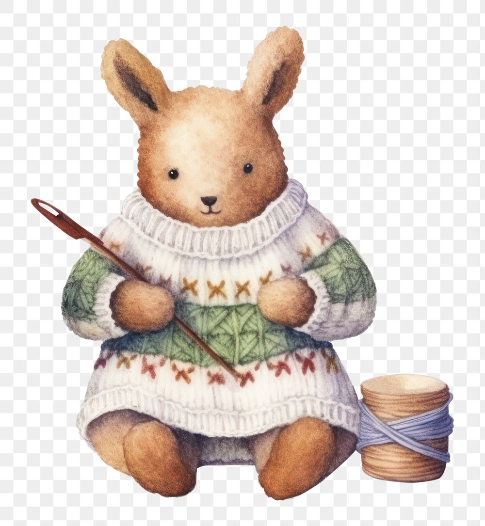 PNG Rabbit knitting art cartoon cute. 