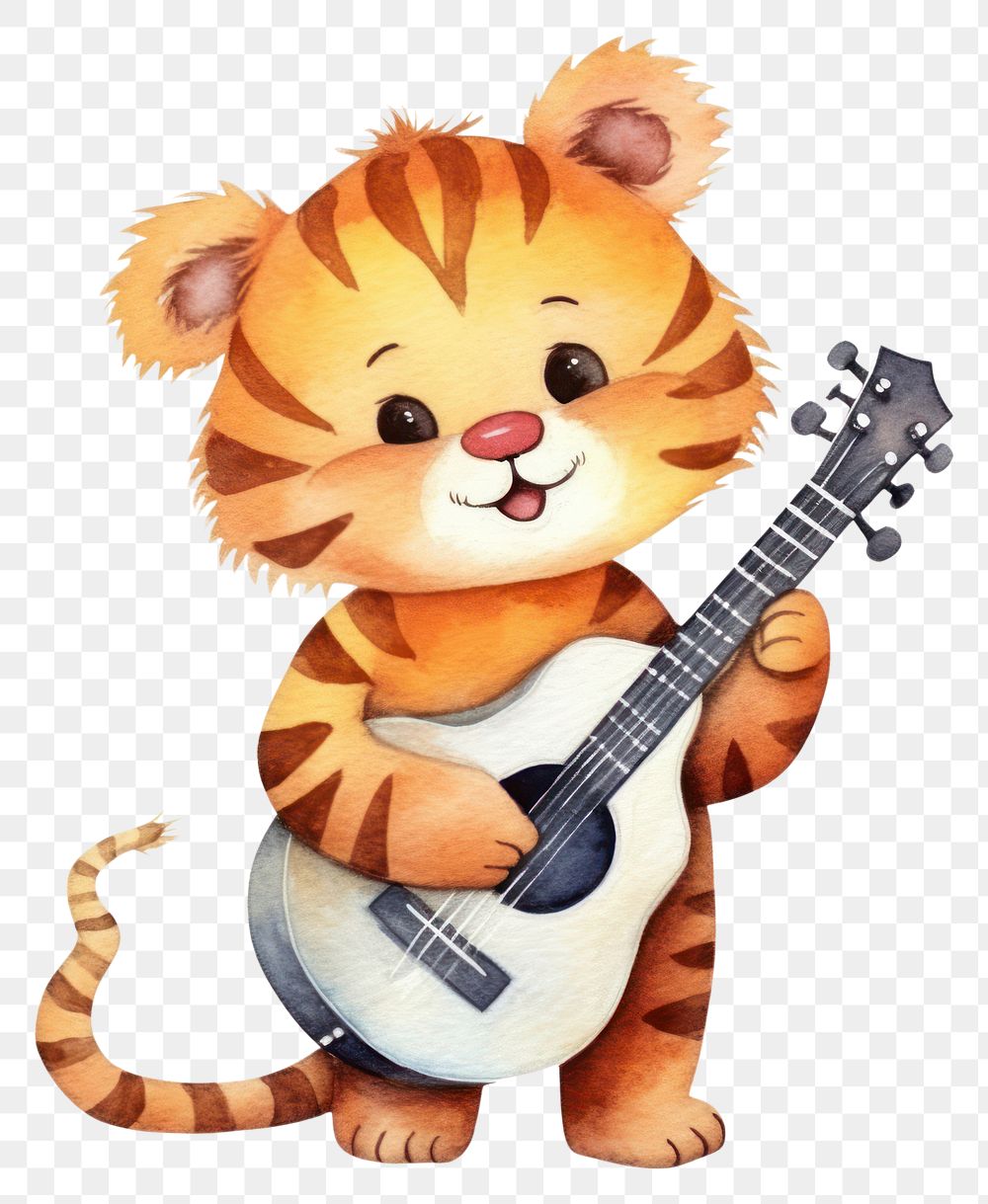 PNG Tiger sing a song cartoon guitar toy. AI generated Image by rawpixel.