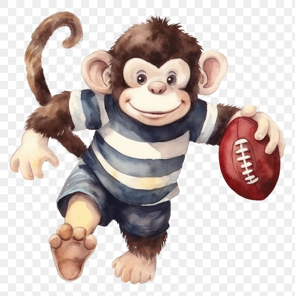 PNG Monkey play rugby football mammal animal. AI generated Image by rawpixel.