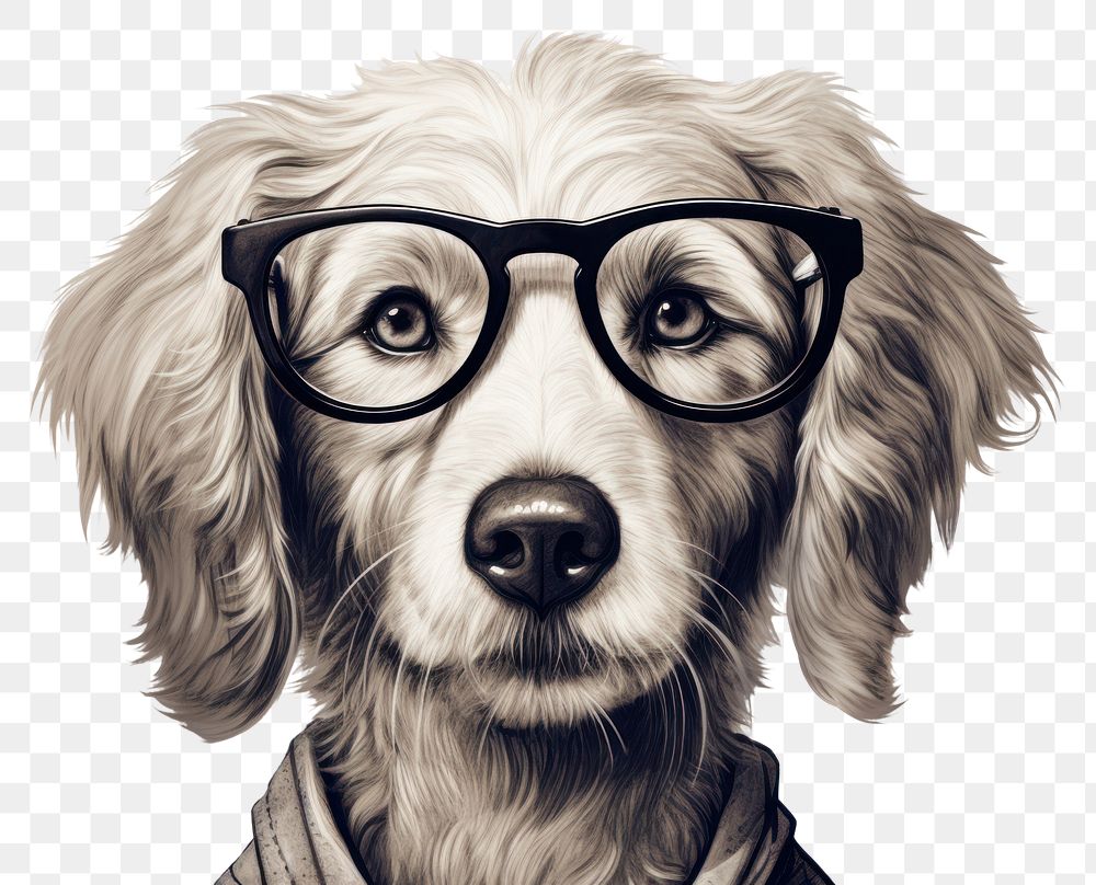 PNG Dog wearing glasses portrait drawing mammal. AI generated Image by rawpixel.