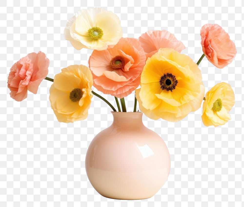 PNG Poppy vase flower yellow. AI generated Image by rawpixel.