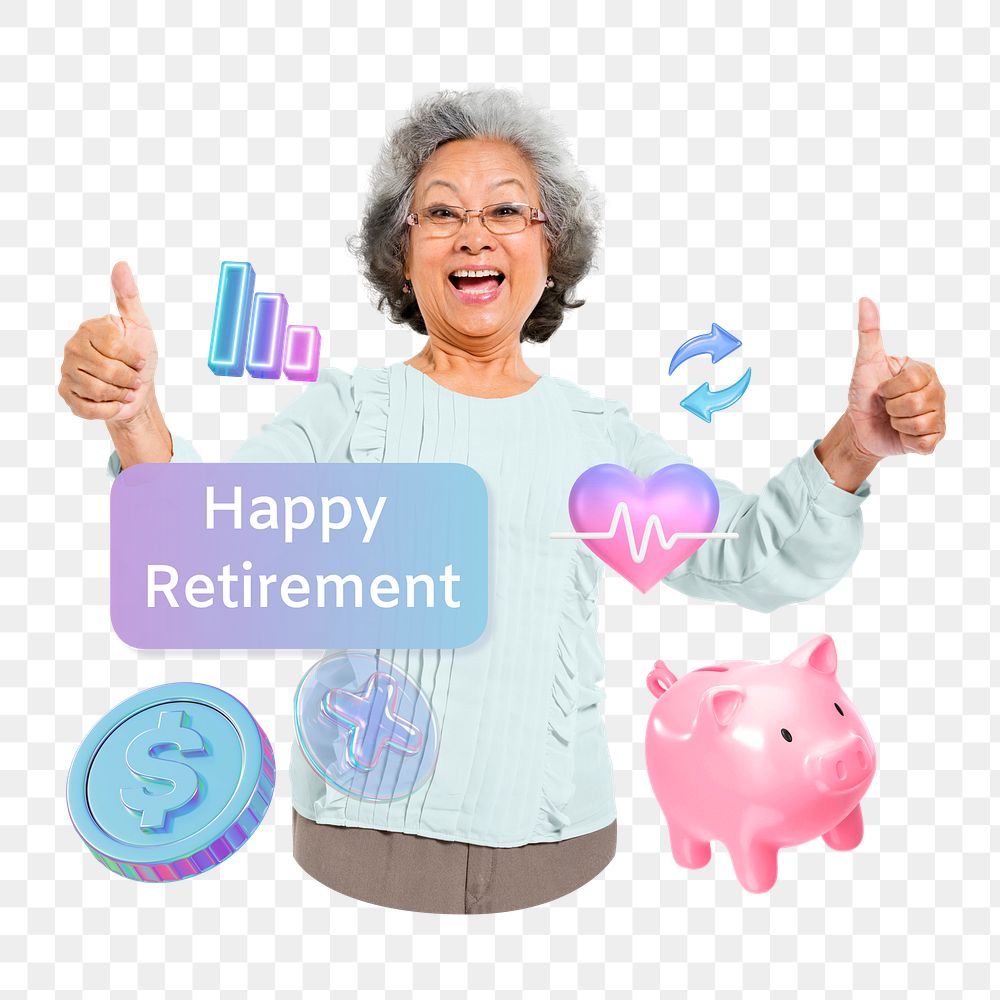PNG happy retirement, 3d remix, transparent background
