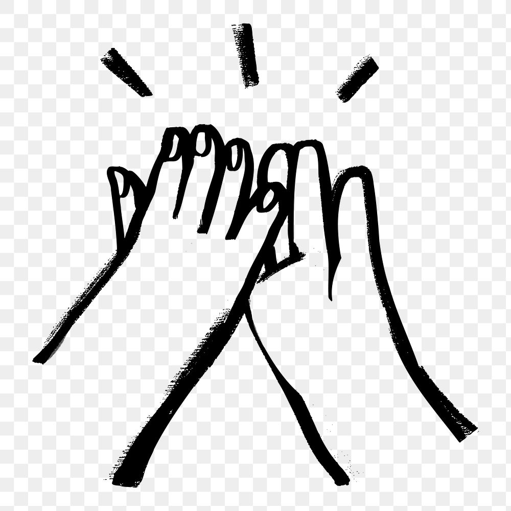 High five hands png, gesture doodle, transparent background