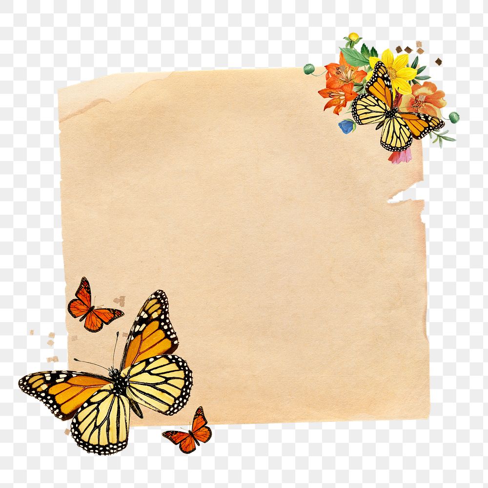 PNG Aesthetic butterflies, note paper remix, transparent background