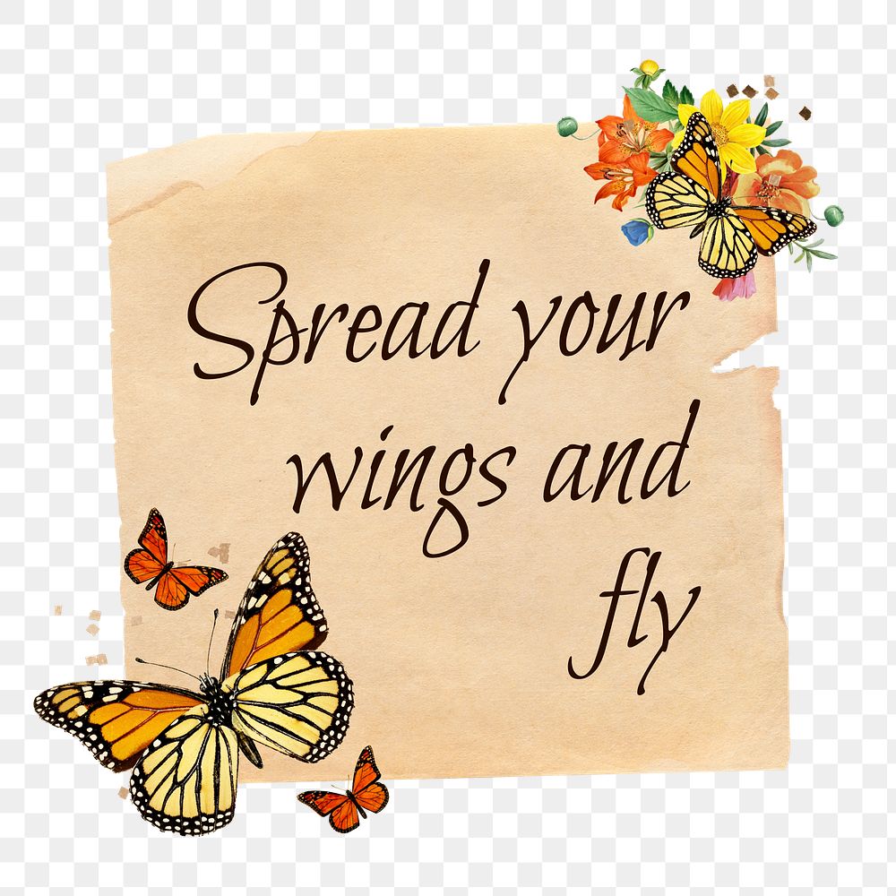 PNG Motivation quote, butterfly paper craft remix