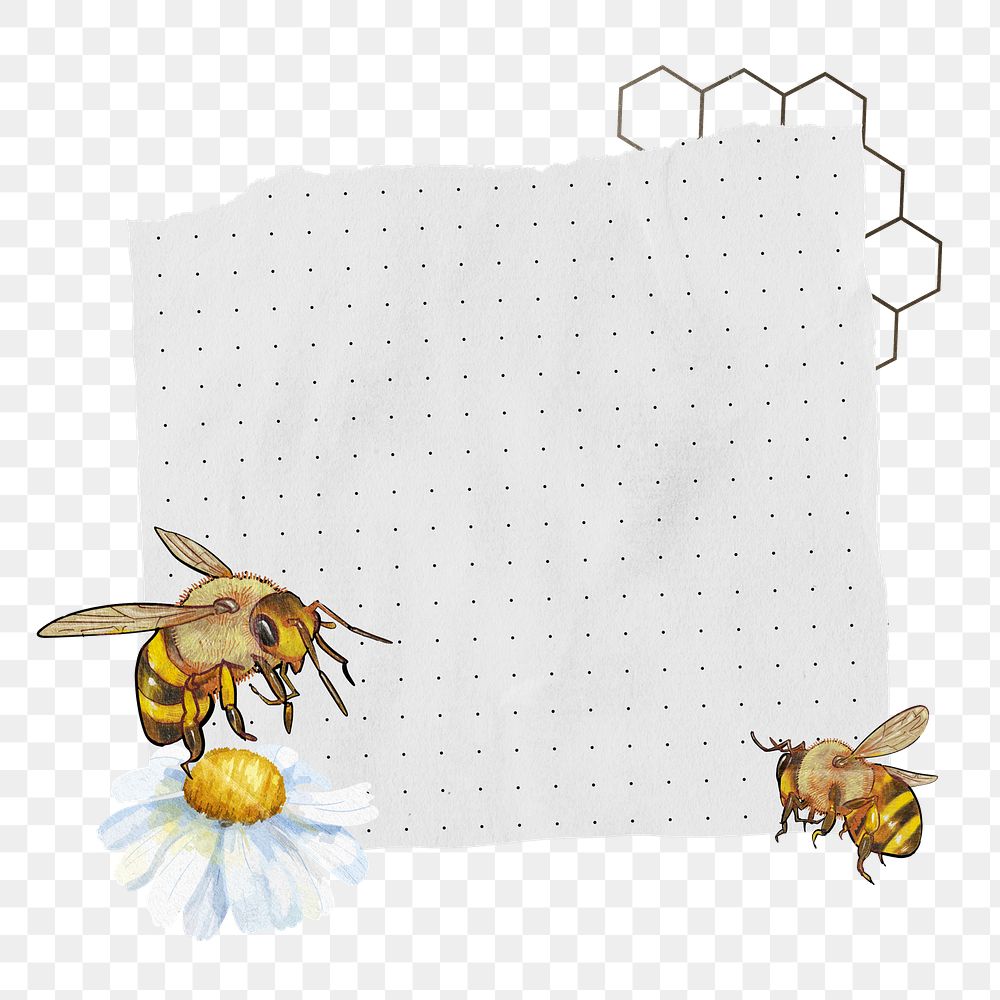 PNG Bees and flower, note paper remix, transparent background