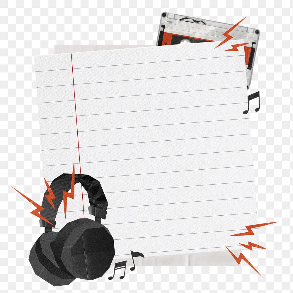 PNG Headphones cassette tape, note paper remix, transparent background