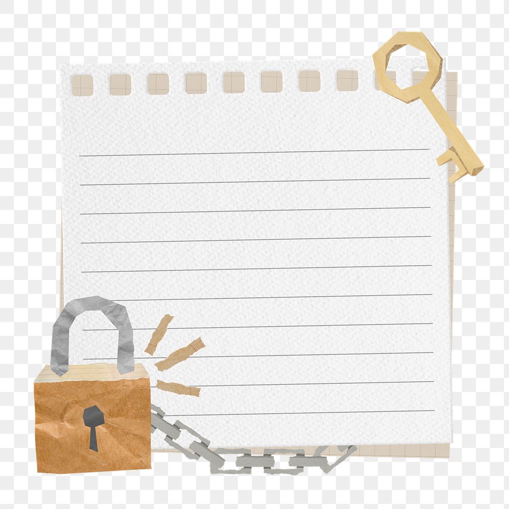PNG Lock and key, note paper remix, transparent background