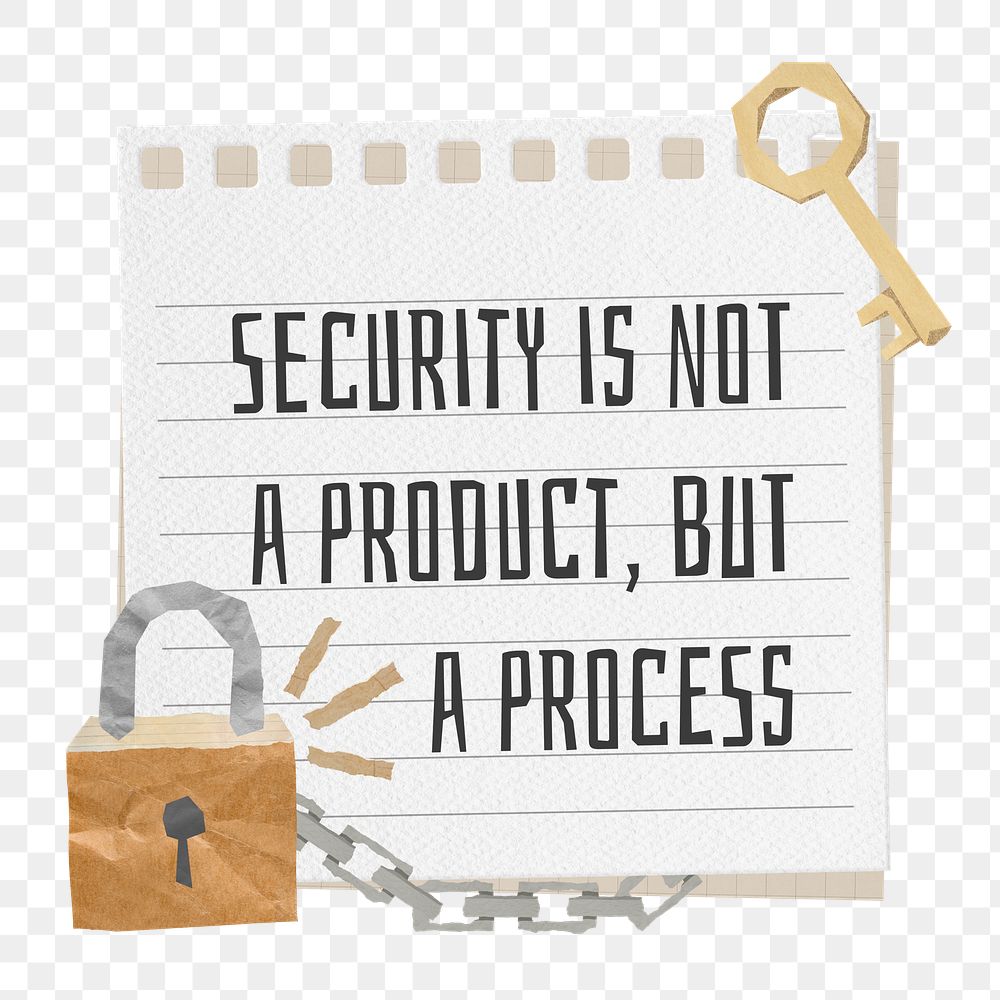 PNG Security quote, lock and key  paper craft remix, transparent background