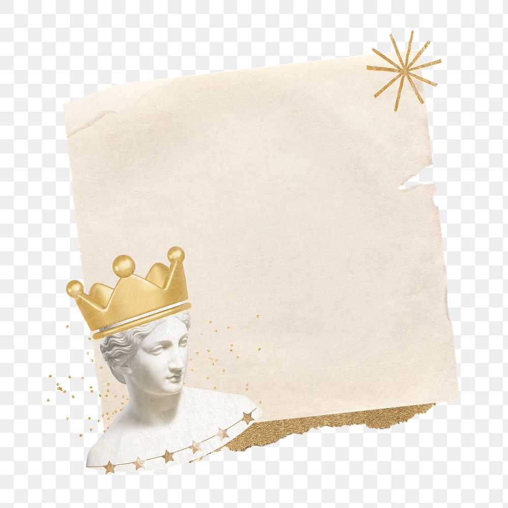 PNG Greek Goddess queen statue, note paper remix, transparent background