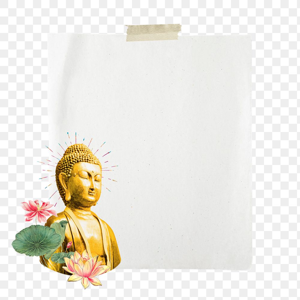 PNG Buddha statue, note paper remix, transparent background