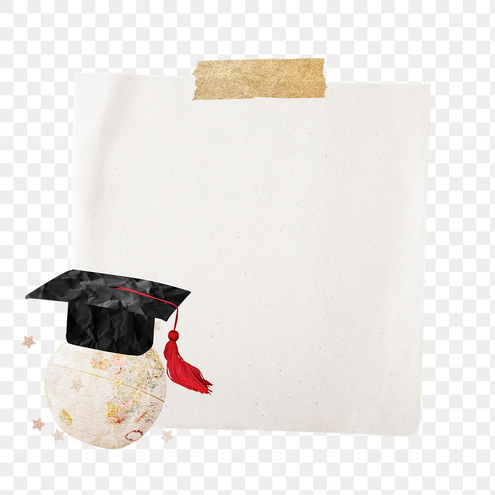 PNG Graduate globe, note paper remix, transparent background