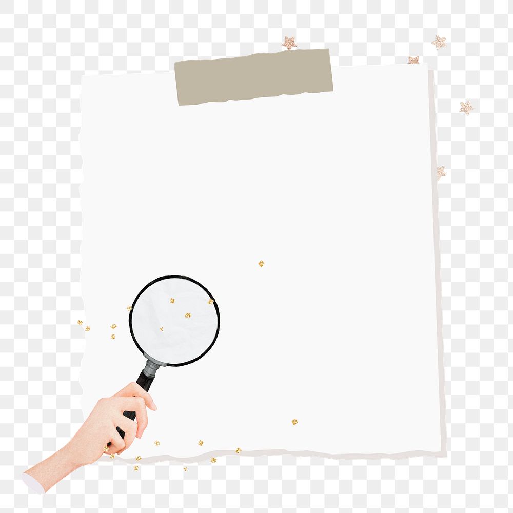 PNG Magnifying glass, note paper remix, transparent background