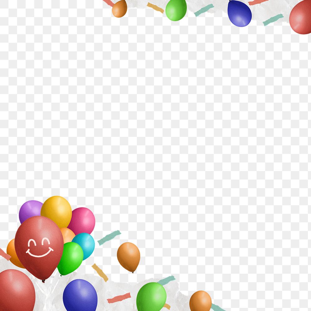 Party balloons border png, transparent background
