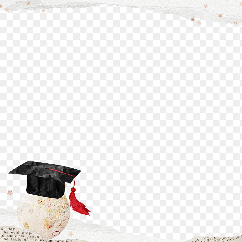 Graduate globe border png, ripped paper, transparent background
