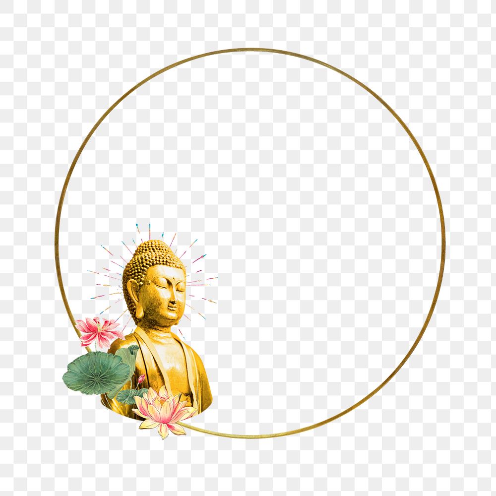 Buddha statue circle frame png, transparent background