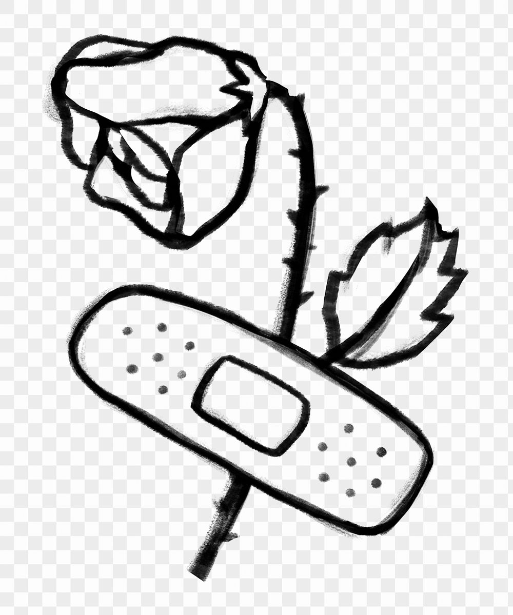 Shrivel rose bandage png doodle element, transparent background