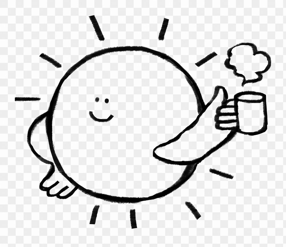 Sun morning coffee png doodle element, transparent background