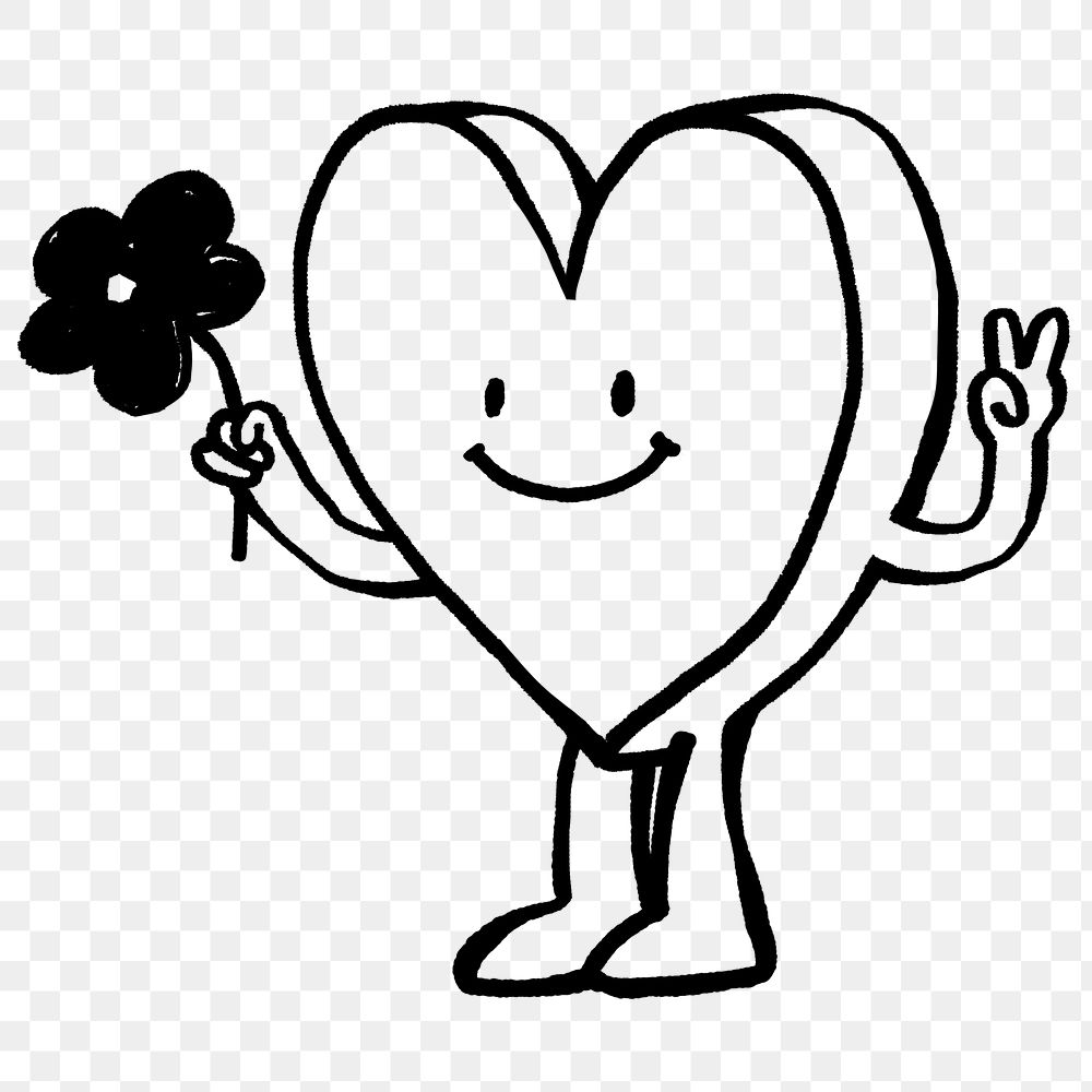 Happy heart with flower png doodle element, transparent background