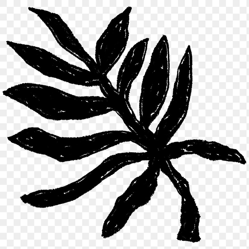 Black leaf png doodle element, transparent background