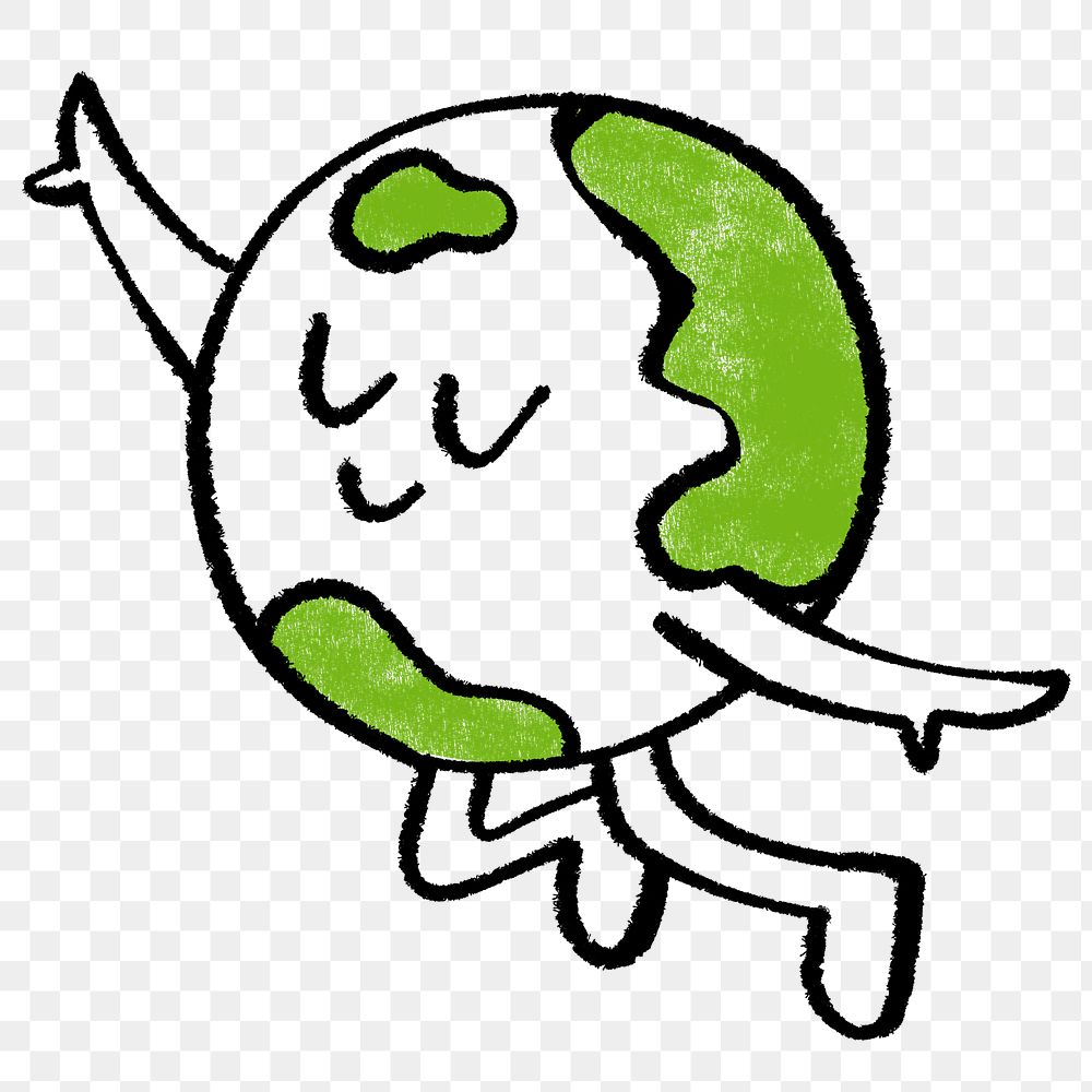 Happy green world png doodle element, transparent background