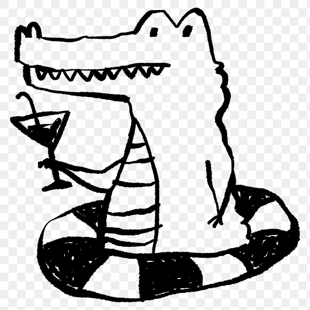 Alligator summer time png doodle element, transparent background