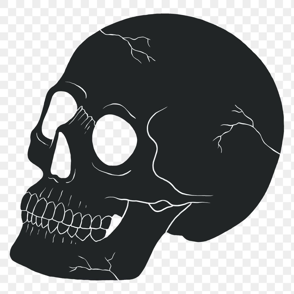 Black skull png, spiritual illustration, transparent background