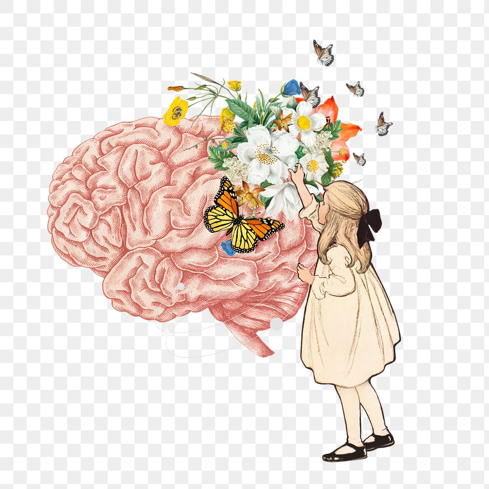 PNG Beautiful mind, vintage girl illustration transparent background