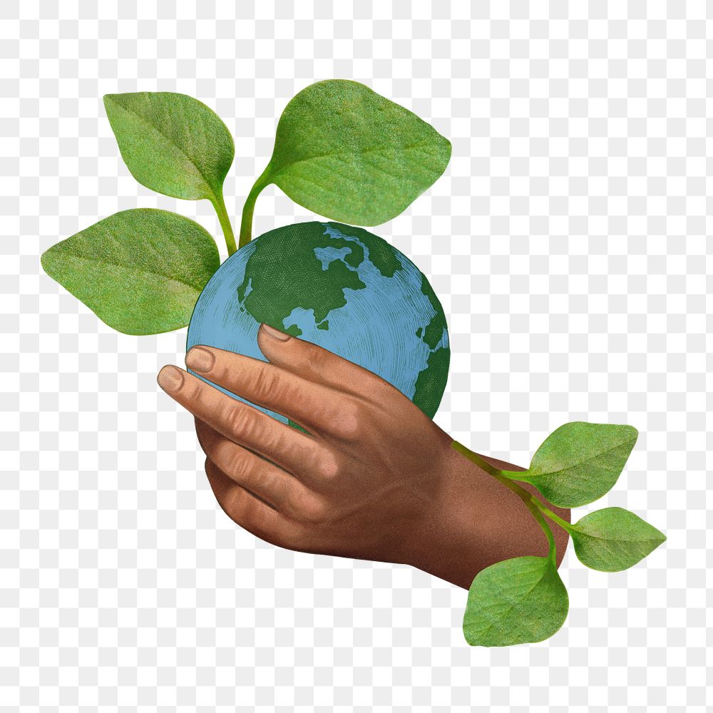 PNG Vintage hand holding globe, environment illustration transparent background