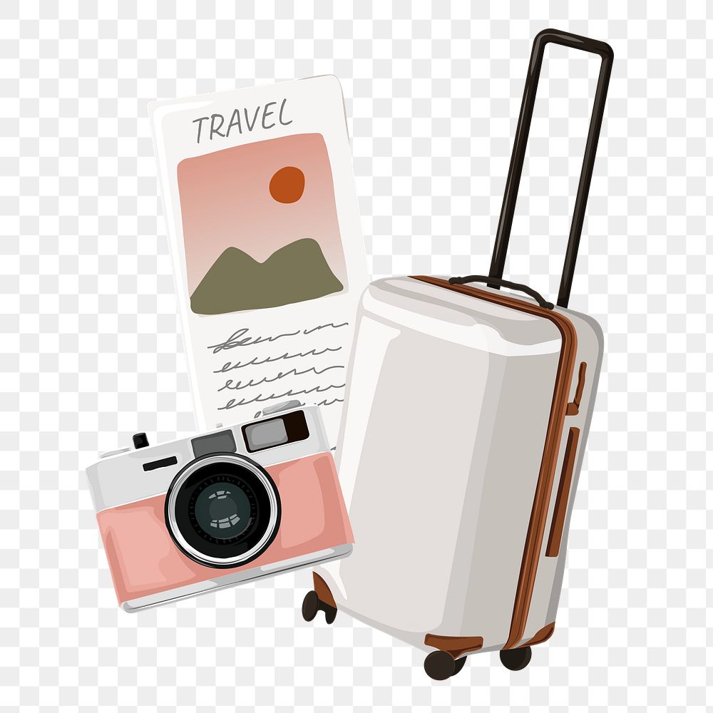 Travel essentials png, aesthetic illustration, transparent background