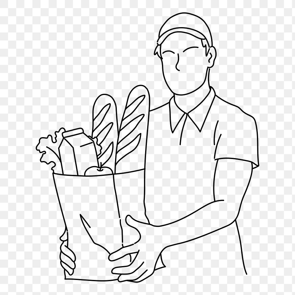 Baker man holding baguettes png doodle element, transparent background