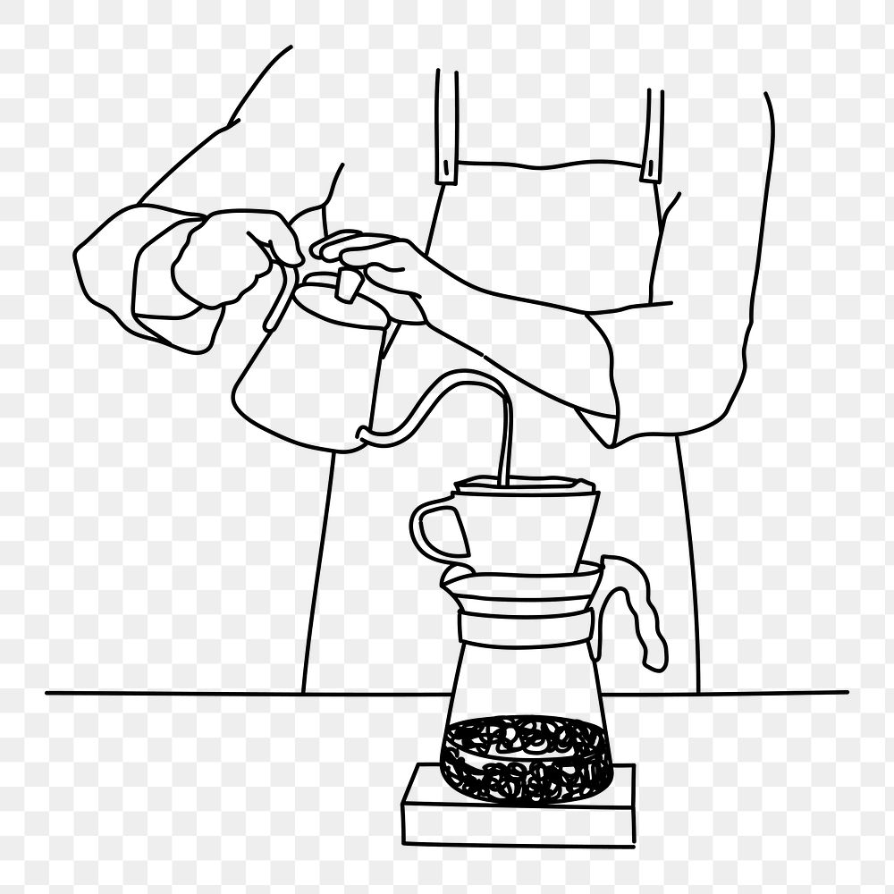 Barista preparing drip coffee png doodle element, transparent background