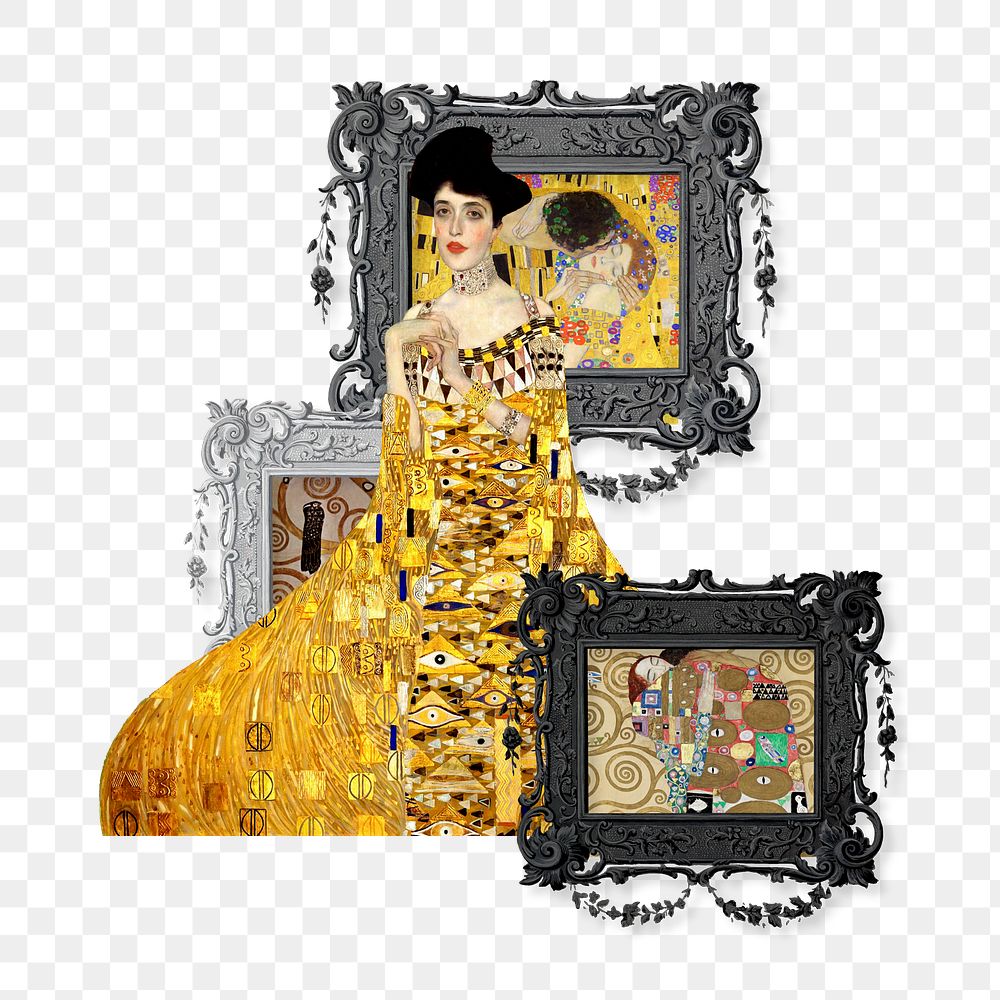 PNG Adele Bloch-Bauer portrait, vintage woman painting, transparent background. Remixed by rawpixel.